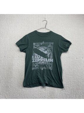 Retro Led Zeppelin U.K. Distressed Graphic tee Rock Band T Shirt Green Wom Sz S